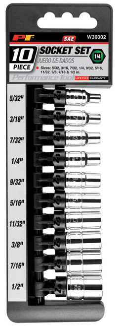 Performance Tool W36002 1/4-Inch Drive 6-point SAE Socket Set, 10-Piece