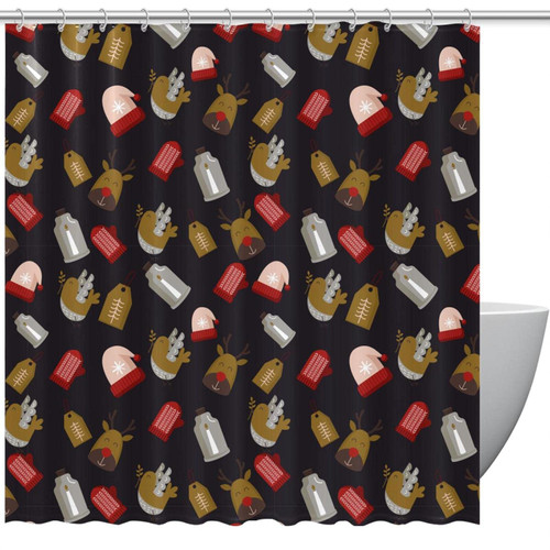 Shower Curtain, Raindeer Christmas Hat Bathroom Curtain, Bathroom Shower Curtain with Hooks, Kids Bathroom Decor 72 Inch