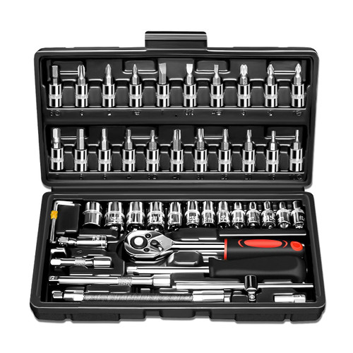 ZUZUAN 46-Piece Socket Wrench Set Ratchet Sets Mechanic Tools Kit Bit Sockets with Extension Bar for Automotive Repair & Household,Metric?1/4-Inch Drive