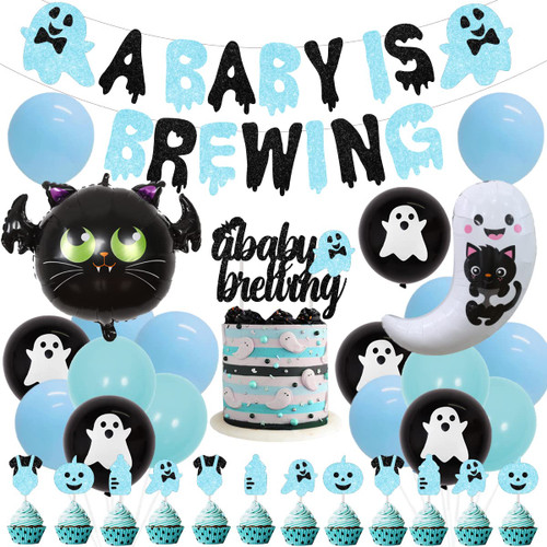 A Baby is Brewing Halloween Baby Shower Decoration for Boy Blue Black A Baby is Brewing Banner Garland Glitter Cake Topper Ghost Bat Foil Balloons for Halloween Baby Shower Gender Reveal Decor A Baby is Brewing Halloween Baby Shower Decoration for Boy Blue Black A Baby is Brewing Banner Garland Glitter Cake Topper Ghost Bat Foil Balloons for Halloween Baby Shower Gender Reveal Decor