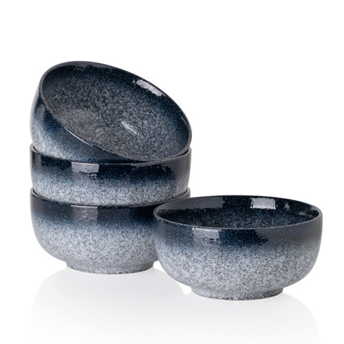 Kanwone Ceramic Bowls - 40 Ounce Bowl Set for Large Cereal, Salad, Noodle and Soup, Japanese Kitchen Bowls - Set of 4, Dark Blue, Microwave and Dishwasher Safe