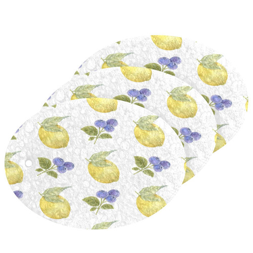 Lemons Blue Berry Scrub Sponge Tropical Leaves Kitchen Washing Dishes Cleaning Sponges Non Scratch 3 Sponge for Dish Countertops Floors Showers Tile Sinks