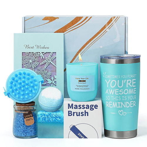 Dardeor Birthday Gifts for Women for 20th 30th 40th 50th 60th, Relaxion Spa Gift Basket Set, Unique Gifts for Mom Sister Best Friend Wife, Coworker Teacher Gifts for Women (Turquoise Blue)