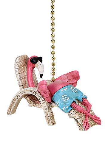 Beachy Pink Flamingo Lounging in Beach Chair Ceiling Fan Light Dimensional Pull