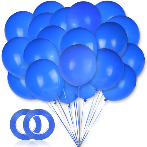 100pcs Royal Blue Balloons12 inch Matte Dark Blue Latex Party Balloons Helium Quality Latex Balloons Birthday Baby Shower Wedding Under Sea party Halloween Christmas Party Supplies (with Blue Ribbon)
