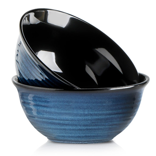 Hasense Ceramic Large Serving Bowls,84 Ounce Salad Mixing Bowls Set of 2 for Kitchen for Soup,Pho,Pasta,Popcorn, Dishwasher & Microwave Safe(Blue)