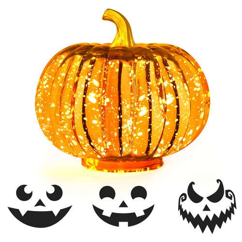 Rocinha Mercury Glass Pumpkin Light Up Pumpkins with Timer, 5.5 Inch Halloween Pumpkin Decorations with Pumpkin Decorating Kits for Fall Autumn Thanksgiving Harvest Tables Centerpieces Pumpkin Decor
