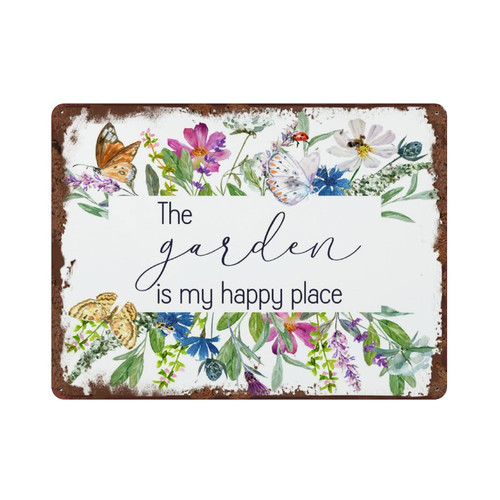 The Garden is My Happy Place Vintage Art Poster Plaque Home Gardening Sign Watercolor Flowers She Shed Sign Greenhouse Art DIY Decor Plaque Poster Home Garage Wall Decor 5.5x8 Inch