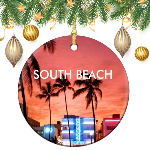 3 Inch Christmas Ornament, South Beach Miami Xmas Ornaments, Keepsake Gift Memorial Peace & Happiness Christmas Decorations