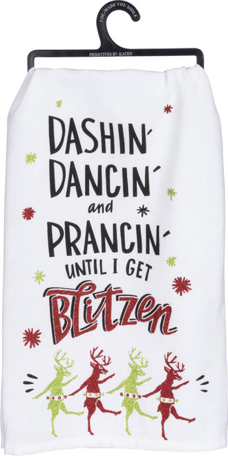 Primitives By Kathy 28 Inches Square Cotton Glitter Get Blitzen Dish Towel Bath Linens