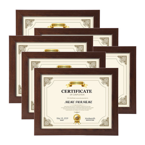 CRUGLA 8.5 x 11 Picture Frames Set of 6, 8.5 by 11 Photo Document Certificate Frame Bulk for Wall Tabletop Display, Brown