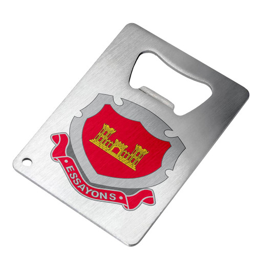 Bottle Opener - Stainless Steel - Fits in wallet - US Army Corps of Engineers, regimental insignia