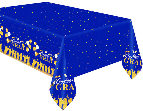2 Packs Graduation Tablecloth 54"x108",Graduation Party Decorations Congrats Grad Tablecover Blue and Gold Plastic Table Cover for 2023 Class of 2023 Decorations Grad Graduation Party Supplies