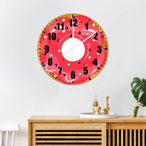 Food Type of The Delicious Food Donuts for Foodie Wall Clock for Bathroom Silent Non Ticking Wall Clock Decorative Battery Operated Rustic Clock Home Office Bedroom Kitchen Art Clock 10