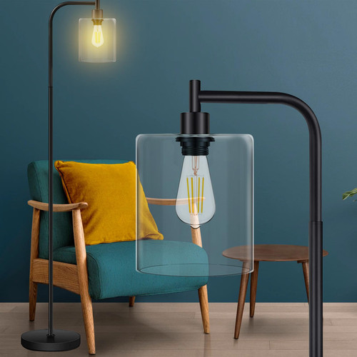 Floor Lamp, Modern Floor Lamp for Living Room, Standing Lampwith Glass Lampshade, 7W LED Bulb Included(3000K) for Living Room Bedroom & Offices, with Foot Switch, Industrial Floor Lamp - Black