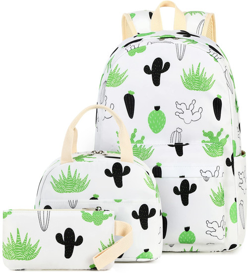 LEDAOU Backpack for Teen Girls School Bags Kids Bookbags Set School Backpack with Lunch Box and Pencil Case (Cactus)