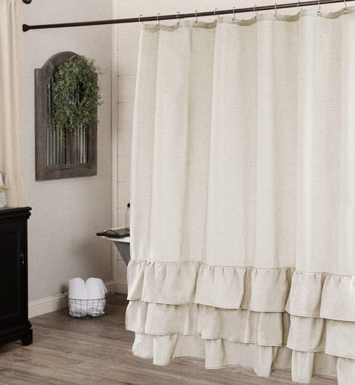 Linen Farmhouse Shower Curtain with Cascading Ruffles,Shabby Chic Cloth Fabric Shower Curtain for Bathroom,Natural,72"x72"