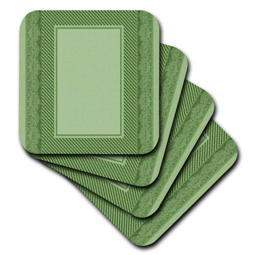 3dRose Sage Green Striped and Damask Ribbon Frame - Soft Coasters, Set of 4 (CST_33416_1)