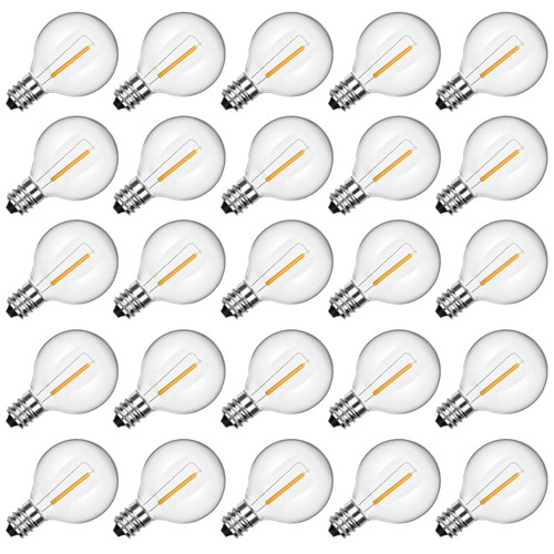 25 Pack G40 LED Light Bulbs Replacement for Outdoor String Lights, E12 Candelabra Base Bulbs, G40 Plastic Shatterproof Globe Outdoor Lights Bulbs, 0.6W Equivalent 5W, 2700K Warm White, Dimmable