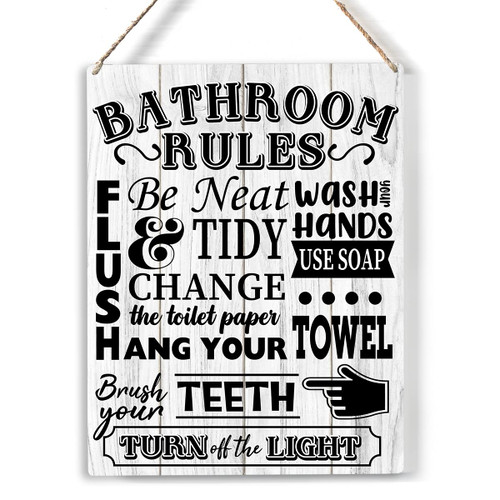 Bathroom Rules Wood Sign Wash Your Hands Wooden Signs Rustic Hanging Plaque Home Wall Art 8" x 10" Sign Wall Decor for Home Bathroom