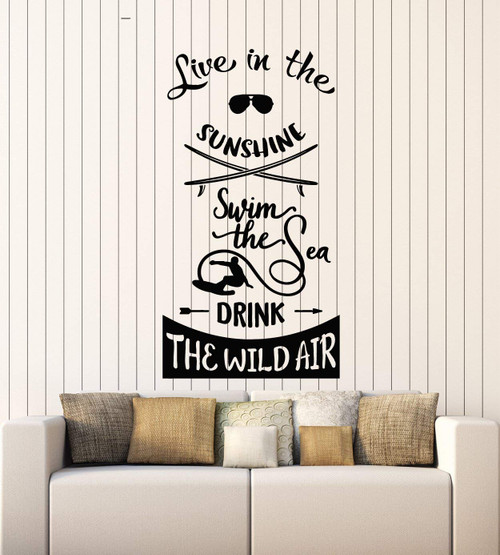 Vinyl Wall Decal Inspiring Quote Beach Style Sea Ocean Sunshine Stickers Mural Large Decor (g2773) Black