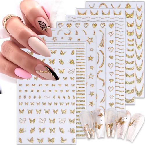 8 Sheets Shine Gold French Lines Nail Art Stickers Decals 3D Self-Adhesive Golden Butterfly Nail Stickers Glitter Star Heart Nail Art Supplies Wave Lines Nail Tip Design Nail Decals for Women DIY 8 Sheets Shine Gold French Lines Nail Art Stickers Decals 3D Self-Adhesive Golden Butterfly Nail Stickers Glitter Star Heart Nail Art Supplies Wave Lines Nail Tip Design Nail Decals for Women DIY