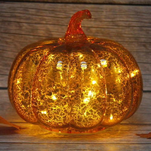 CFDECOR Mercury Glass Pumpkin Light with Timer, with 10 Fairy Lights Inside, Battery Operated Led Pumpkin Light, Ideal for Halloween Fall Decoration, Thanksgiving Rustic Decor, Xmas Decor(Gold2)