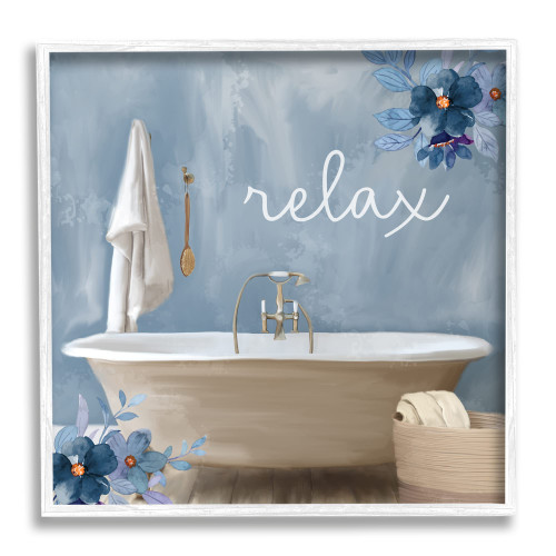 Stupell Industries Blue Floral Relax Bathroom Scene Framed Wall Art, Design by Kim Allen