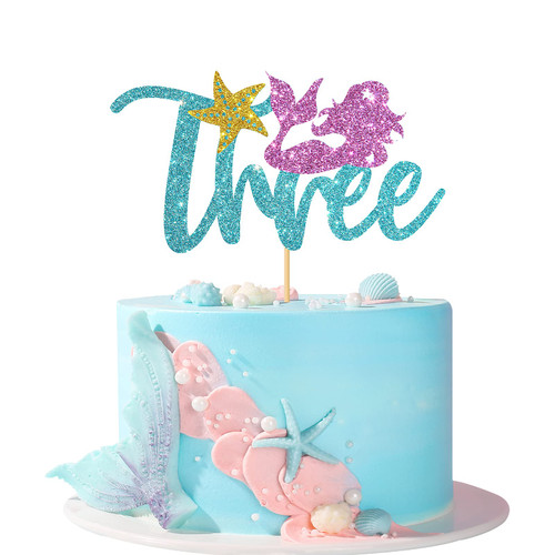 Glitter Mermaid Three Cake Topper/Mermaid Sign Girls Kid's 3rd Birthday Cake Decor/Ocean Under The Sea Mermaid Three Theme Party Supplies/Sky Blue & Pink Glitter Mermaid Three Cake Topper/Mermaid Sign Girls Kid's 3rd Birthday Cake Decor/Ocean Under The Sea Mermaid Three Theme Party Supplies/Sky Blue & Pink