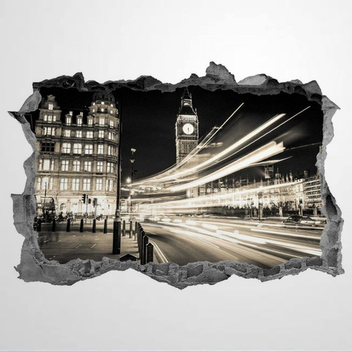 London Skyline Wall Sticker Skyline Wall Decal Black And White Cityscape Decor Scenery Mural Wall Stickers Mural Smashed Wall Art Removable Poster Vinyl decals For Bedroom Living Room,32'' sj400