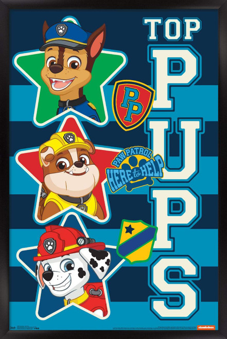 Trends International Nickelodeon Paw Patrol - Top Pups Wall Poster, 22.375" x 34", Black Framed Version