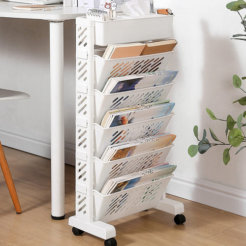 Yosoo Book Rack Storage Bookshelf, Movable Bookshelf Large Capacity Rotatable Removable Movable Unique Bookcase Plastic Practical Rolling Organization Shelf Utility Organizer for Home