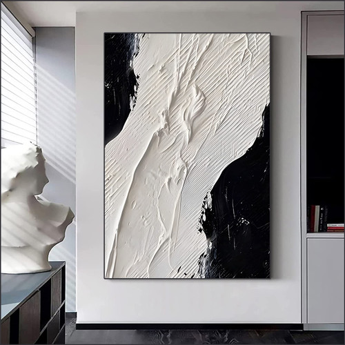 Black and White Abstract Wall Art Black Texture Painting for Living Room Minimalist Textured Canvas Wall Art Black and White Modern Art Poster Abstract Black Painting Bedroom Decor 16x24inch No Frame