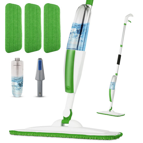 Mops for Floor Cleaning Microfiber Spray Mop with 3 Washable Reusable Pads, a Refillable 14 oz Bottle and Scrubber Wet Dry Flat Sweep Mop with 360 Degree Swivel Head for Home Hardwood Laminate, Green