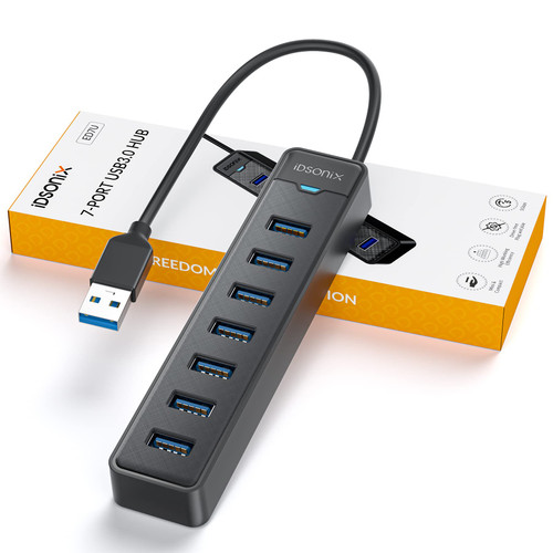 iDsonix 7-Ports USB Hub 3.0 - USB Splitter 5Gbps Multiport Adapter, USB Hub Extender for PC, Laptop, Flash Drive, Mobile HDD, Windows/XPS