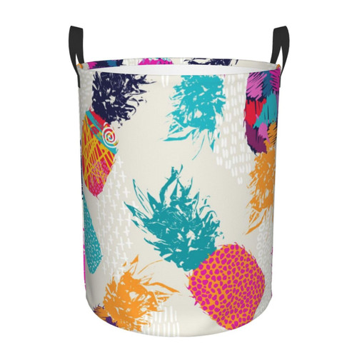 Pineapple Laundry Basket Waterproof Collapsible Round Laundry Hamper Toys Clothes Organizer Gift Basket For Room