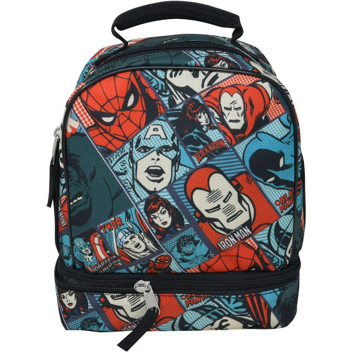 UPD Spiderman Captain America Hulk Iron Man All Over Print Drop Bottom Dual Compartment Insulated Lunch Box Set with stickers