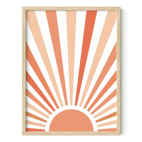 HAUS AND HUES Sun Art Prints Mid Century Modern Wall Decor - Terracotta Sun Poster and Boho Sun Wall Decor | Boho Prints Terracotta Decor | Mid Century Modern Boho Wall Decor Beige Framed 12" x 16"