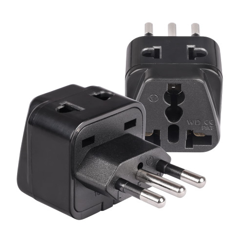 OREI USA to Italy travel plug adapter - Type L Plug Adapter Compatible with Italy, Chile, Libya & More - 2 in 1 Italy Power Adapter - CE Certified - RoHS Compliant -2-Pack - Black Color