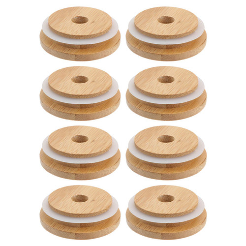 DOITOOL 8pcs Bamboo Jar Lids with Straw Hole Reusable Bamboo Jar Lids for Regular Mouth Mason Jar 70MM