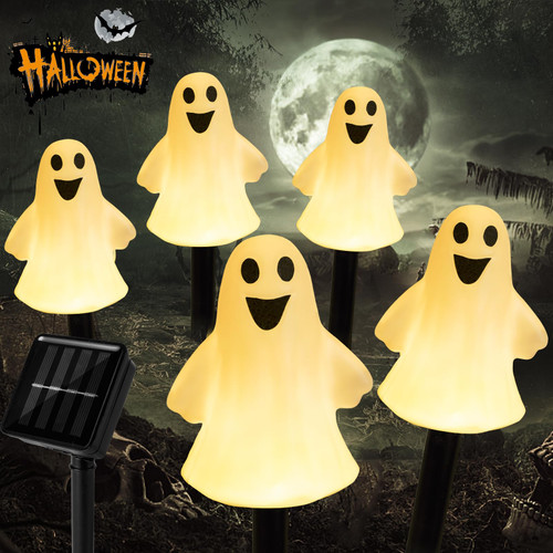 DAYLIGHTIR Solar Halloween Ghost Pathway Lights Decorations, Halloween Ghost Stake Lights Set of 5, Lighted 3D Ghost Outdoor Waterproof for Garden, Pathway and Yard Decoration (Ghost)