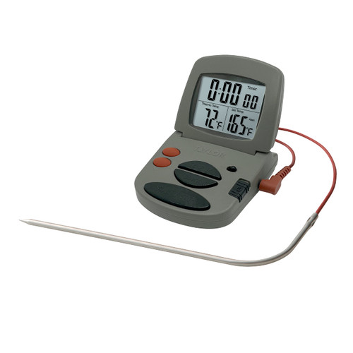 Taylor Programmable with Timer Instant Read Wired Probe Digital, Meat, Food, Grill BBQ Cooking Kitchen Thermometer with Timer, Gray