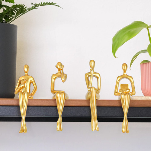 Gold Decor Set of 4 Sitting Thinker Statue, Modern Home Decor Abstract Sculpture, Resin Collectible Figurines Aesthetic Room Decor for Living Room Bedroom Home Office Desk Coffee Table Shelf Dresser