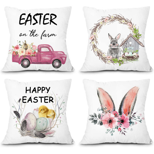 Happy Halloween Pillow Covers 18x18 Inch Set of 4 for Fall Halloween Decorations Boo Gnomes Truck Pumpkin Trick or Treat Farmhouse Throw Pillow Cushion Case for Sofa Bed Couch Home Outdoor Decor