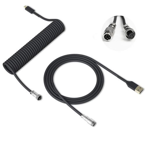 XVX Coiled Keyboard Cable, Custom Coiled USB C Cable for Mechanical Keyboard, Double-Sleeved Gaming Keyboard Cable with Detachable Metal Aviator, USB-C to USB-A, Dark Grey