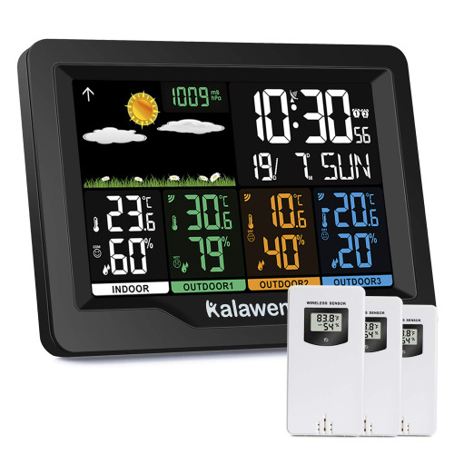 Kalawen Home Wireless Weather Station Multiple Sensors with Atomic Clock, Indoor/Outdoor Thermometer Wireless Humidity Barometer Monitor Kalawen Home Wireless Weather Station Multiple Sensors with Atomic Clock, Indoor/Outdoor Thermometer Wireless Humidity Barometer Monitor