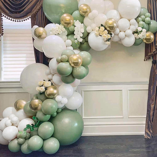 Sage Green Balloon Arch Kit,123pcs Green Balloon Arch Kit with Sage Green Balloons Gold Balloons,White Balloons for Baby Shower Decoration,Birthday,Wedding,Safari,Party Decor