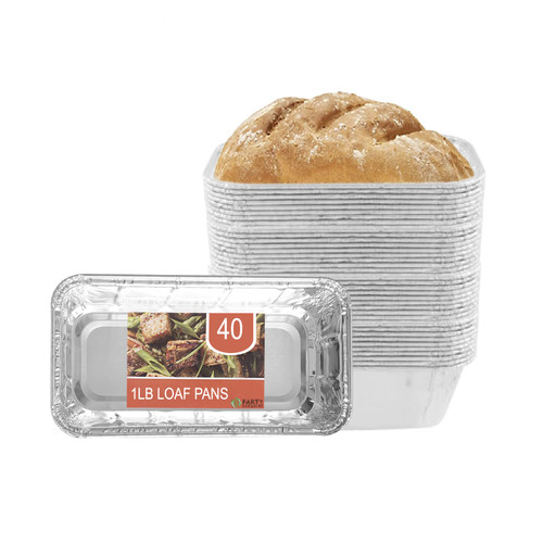 PARTY BARGAINS 1 Lb Aluminum Loaf Pan - [40 Pack] Heavy Duty Disposable Bread Pans - Perfect for Baking Homemade Cakes, Lasagna, Meatloaf & Food Serving