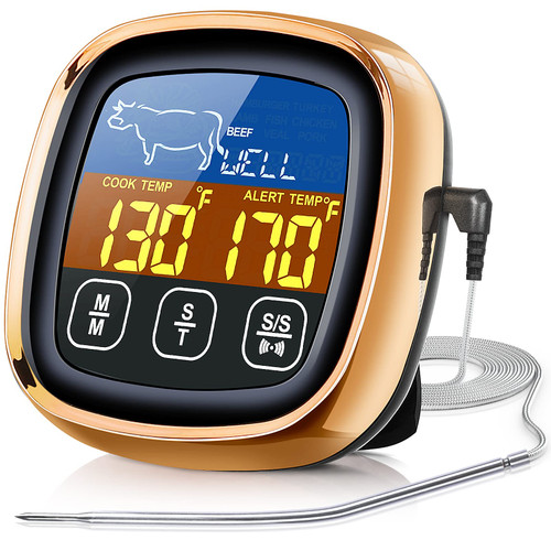 Digital Meat Thermometer, Long Probe, Meat Thermometer with Large Touchscreen LCD, Kitchen Timer, Food Thermometer for Kitchen Smoker BBQ Oven Grill