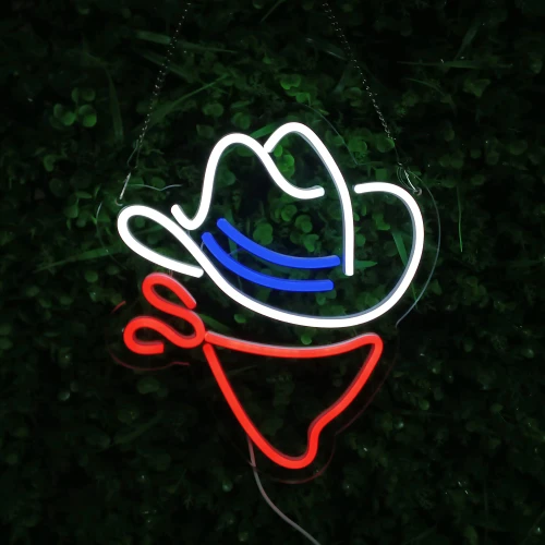 Cowboy Hat Neon Sign Beer Bar Home Art Man Cave Neon Light Handmade with LED Neon Lights Signs for Bedroom Home Office Hotel Pub Cafe Recreation Room Wall Artwork Decor